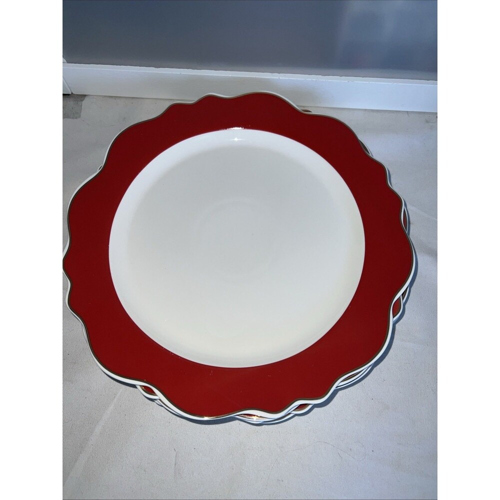 GRACE'S TEAWARE Dinner Plates Red Band Gold Trim Scalloped Edge Set 4)11” Lot 2